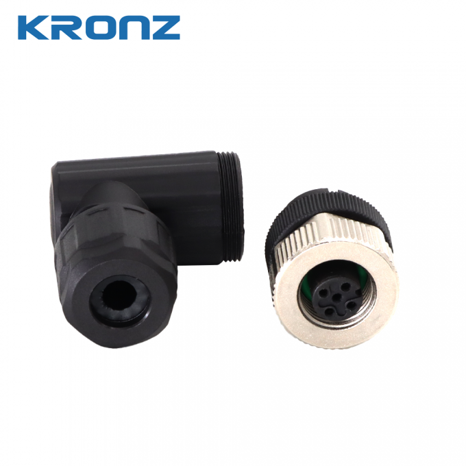 M12 Socket Connector side view displaying 90° cable exit and housing details